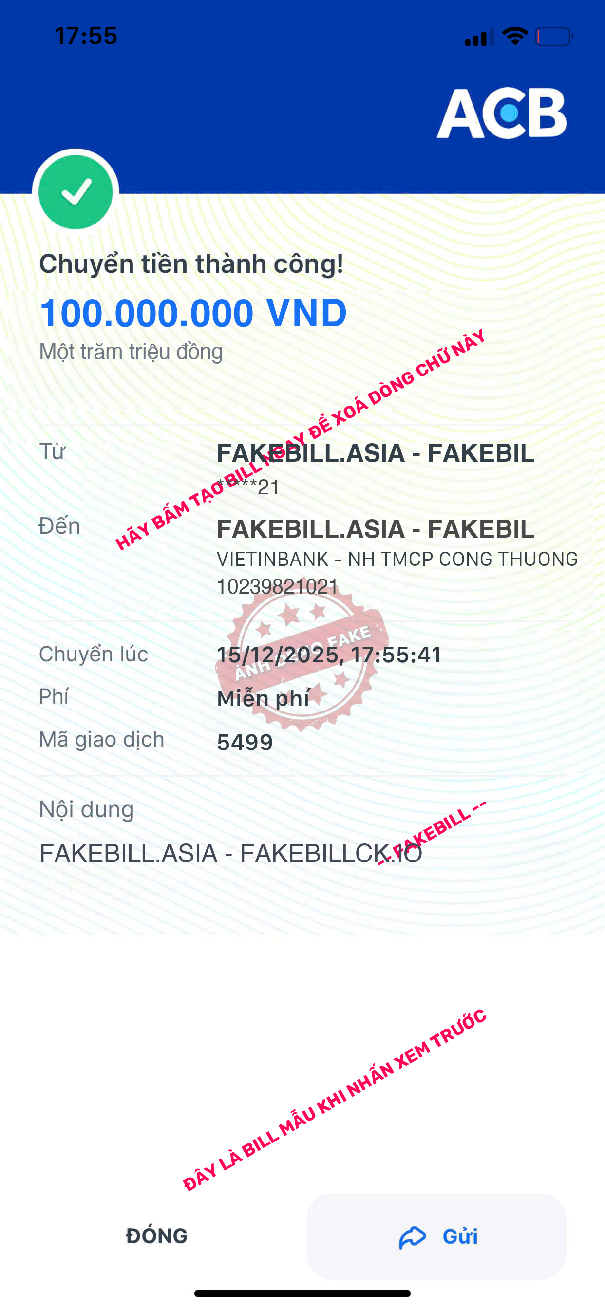 Fake bill ACB giả