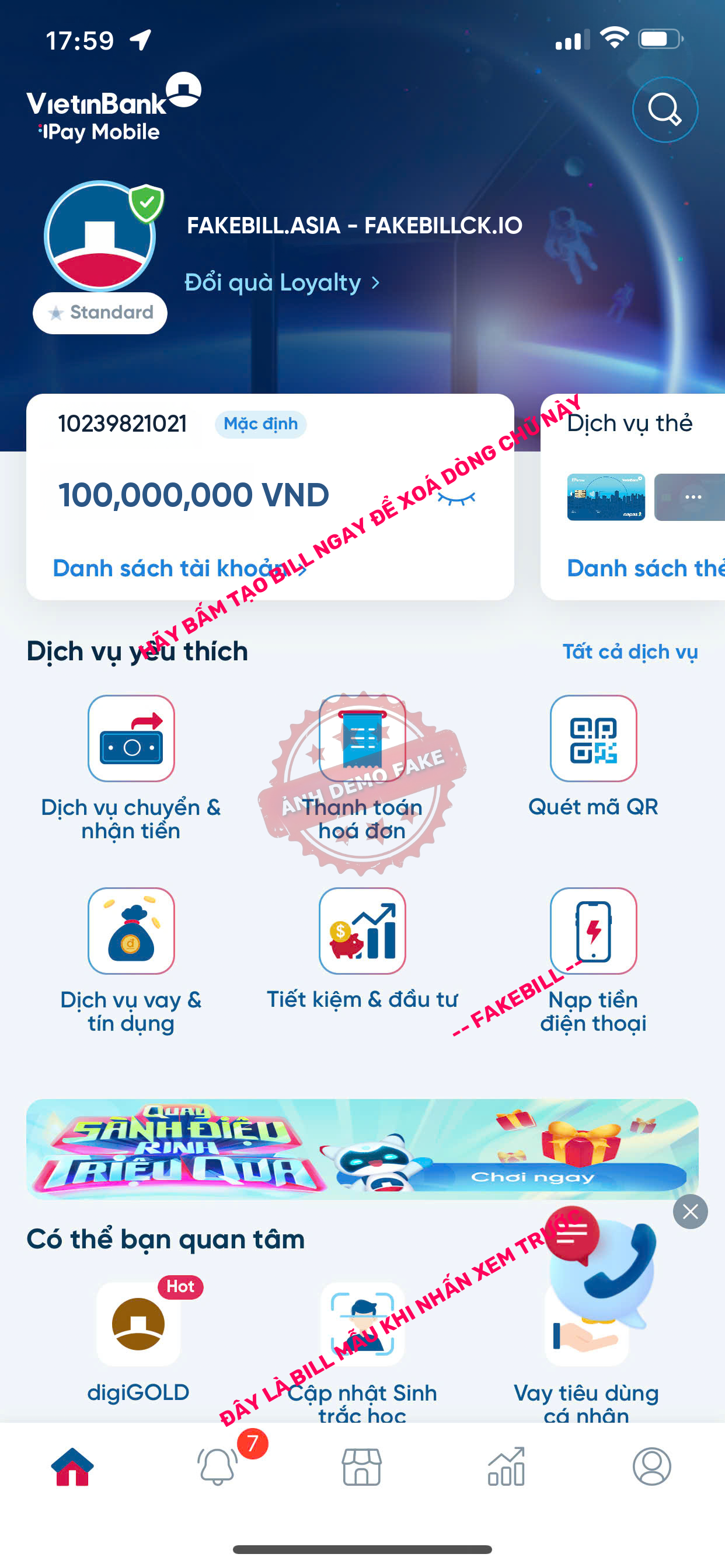 Fake bill VietinBank giả